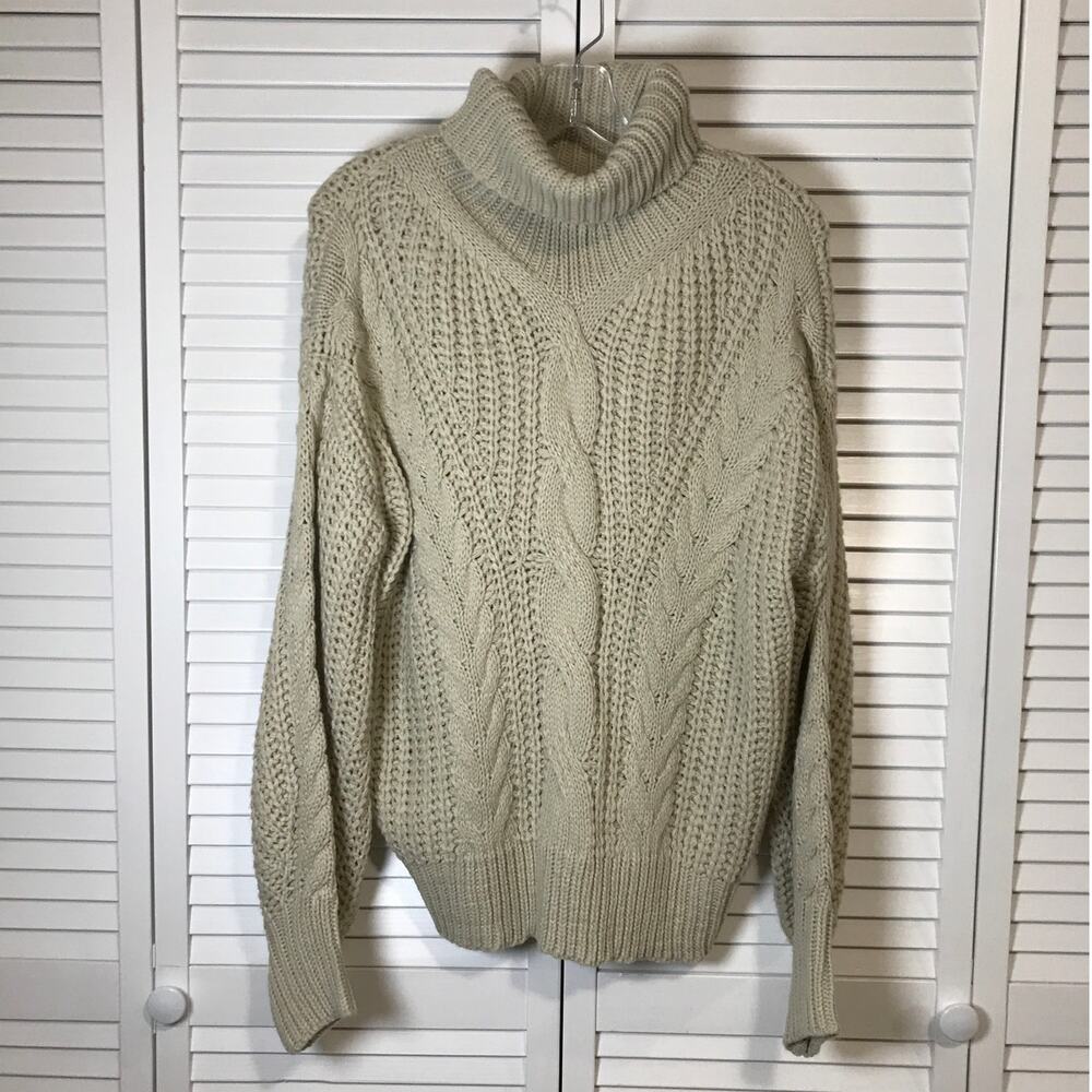 Hippie Chic Tan Cable Knit High Neck Long Sleeve Sweater